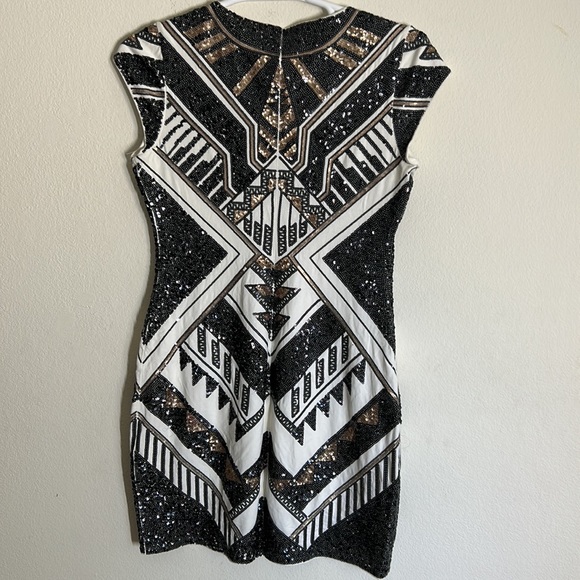 Express Black White Gold Sequin Mini Dress - Picture 4 of 12